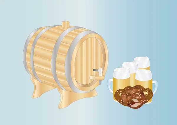Beer mugs and barrel — Stock Photo, Image