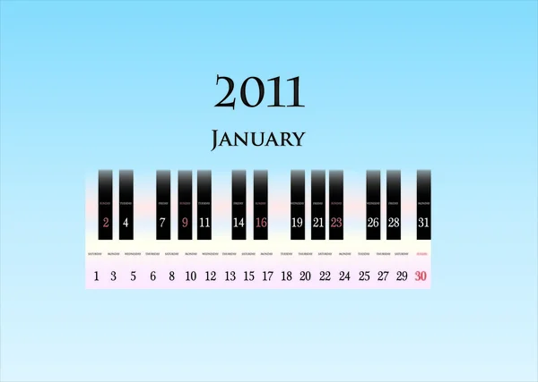 Janeiro 2011 (teclas de piano  ) — Vetor de Stock