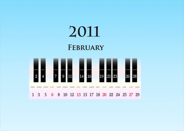 Febbraio 2011 (tasti per pianoforte  ) — Vettoriale Stock