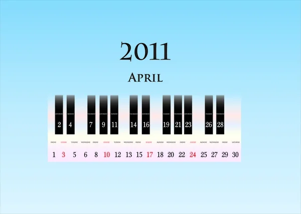 April 2011 ( piano keys ) — Stock Vector