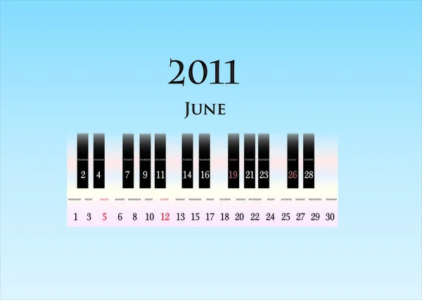 Juni 2011 (Klaviertasten ) — Stockvektor