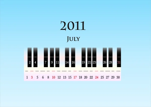 Juli 2011 (Klaviertasten ) — Stockvektor