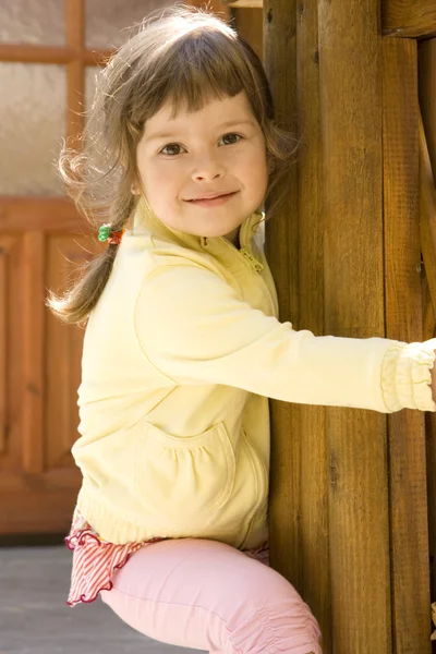 Stock image The girl near a fence