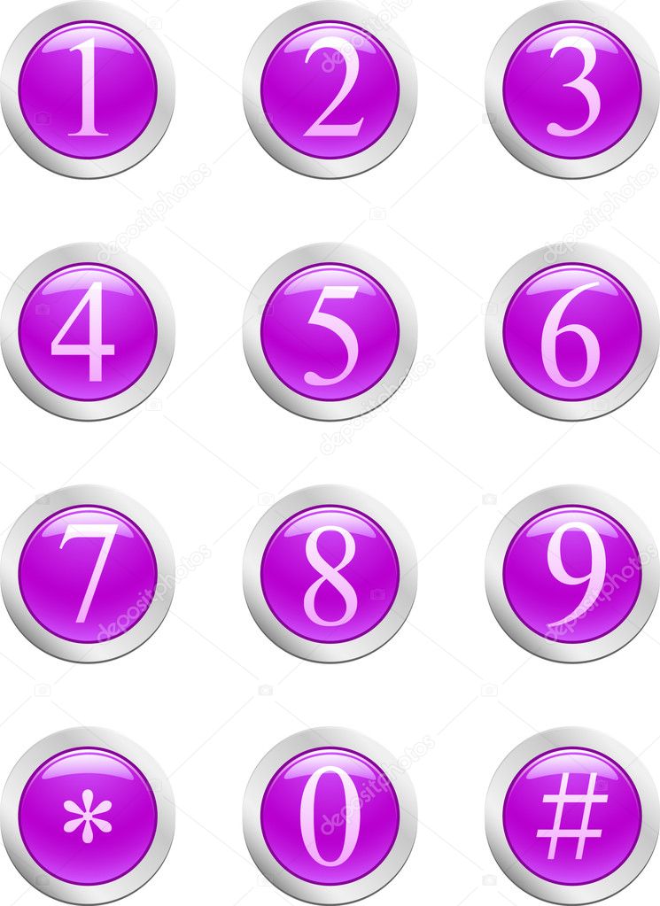 Numbers - violet button. [Vector]