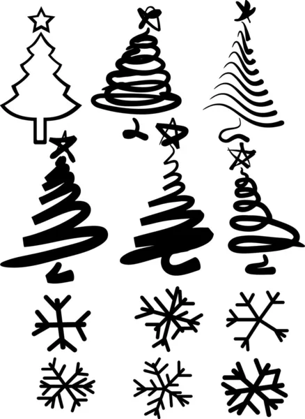 Рождественские елки и снежинки . — стоковый вектор