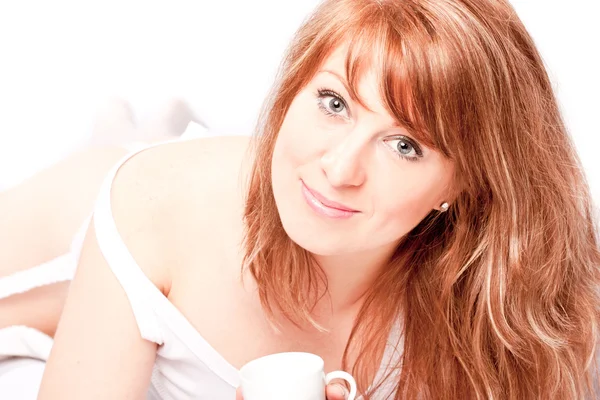 stock image Beautiful woman with cup.