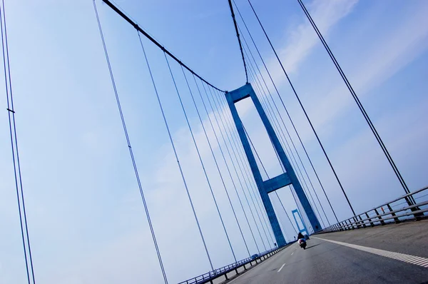 stock image Suspension bridge in Denmark, diagonal