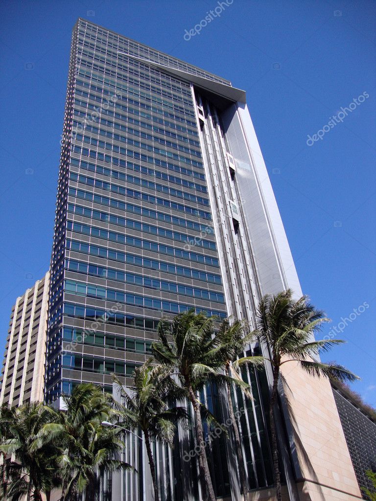 Looking Up At The Tallest Building In Downtown Honolulu — Stock Photo ...