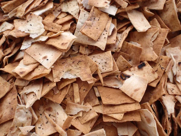 Pile of square and broken Pita Chips — Stock Photo, Image
