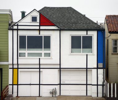 Ocean Beach House painted in the style of Famed artist Piet Mond clipart