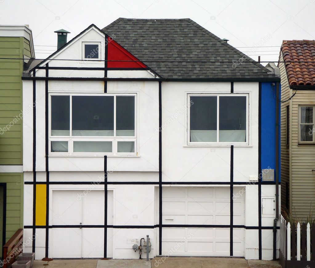 Ocean Beach House painted in the style of Famed artist Piet Mond