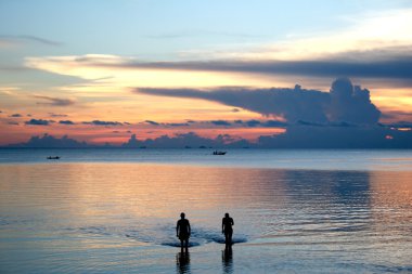 Couple on the beach - Sunset clipart