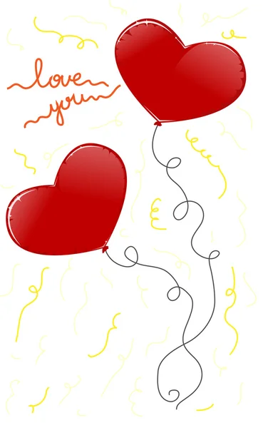 Zwei rote Herzballons — Stockvektor
