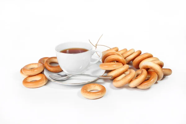 stock image Bagels with a cup of tea