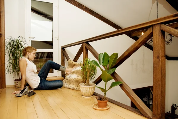 stock image Young and beautiful girl at home