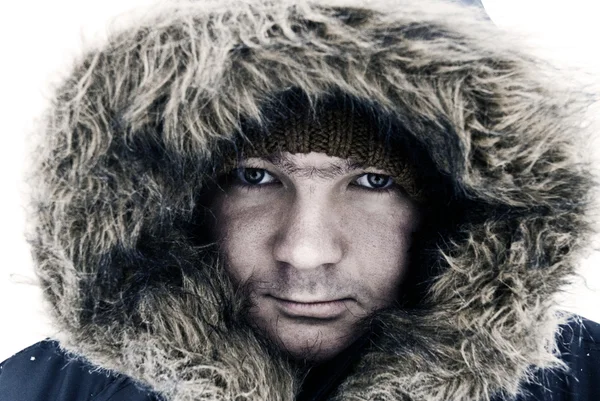 Guy in winter hood — Stock Photo, Image