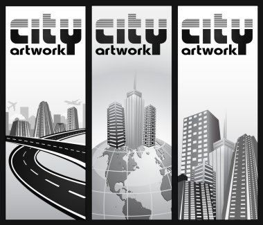 Abstract city admission ticket - set clipart