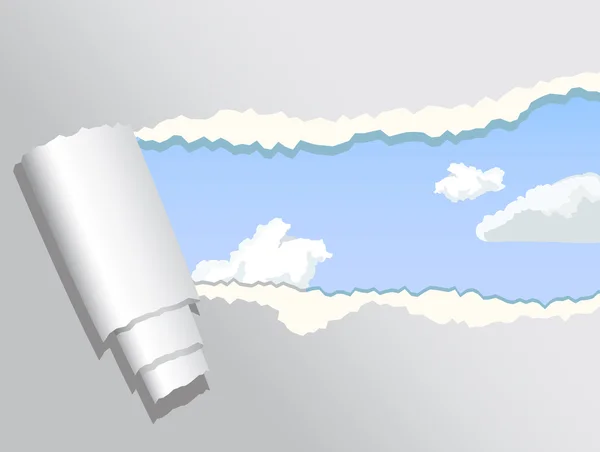 Разорванная бумага, открывающая голубое небо — стоковый вектор