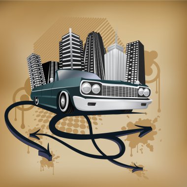 Retro city and car poster clipart