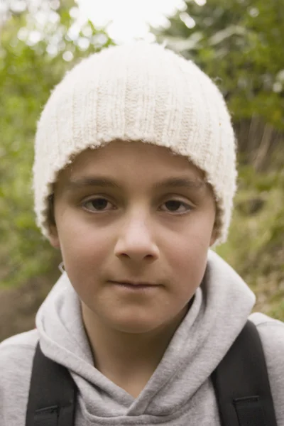 Boy with white beanie — Stock Photo, Image