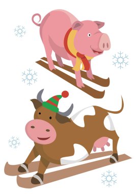 Skier_pig_cow clipart