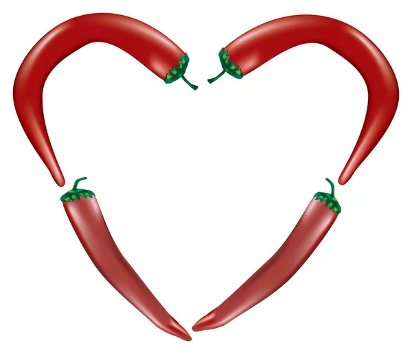 Heart-shaped chili peppers — Stock Vector