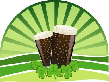 St. Patrick - Stout beers with shamrocks clipart