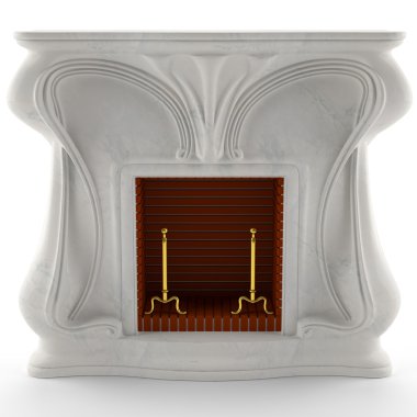 3D white marble fireplace clipart