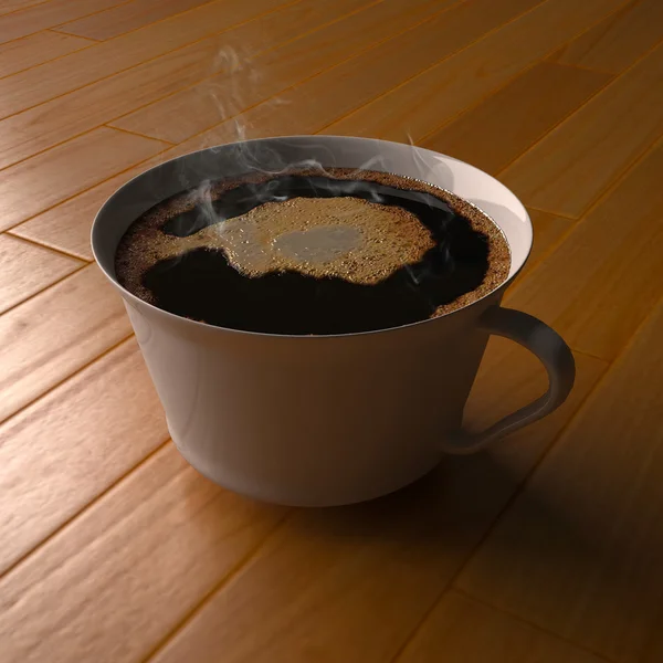 朝のコーヒーの寄木細工の床 — ストック写真