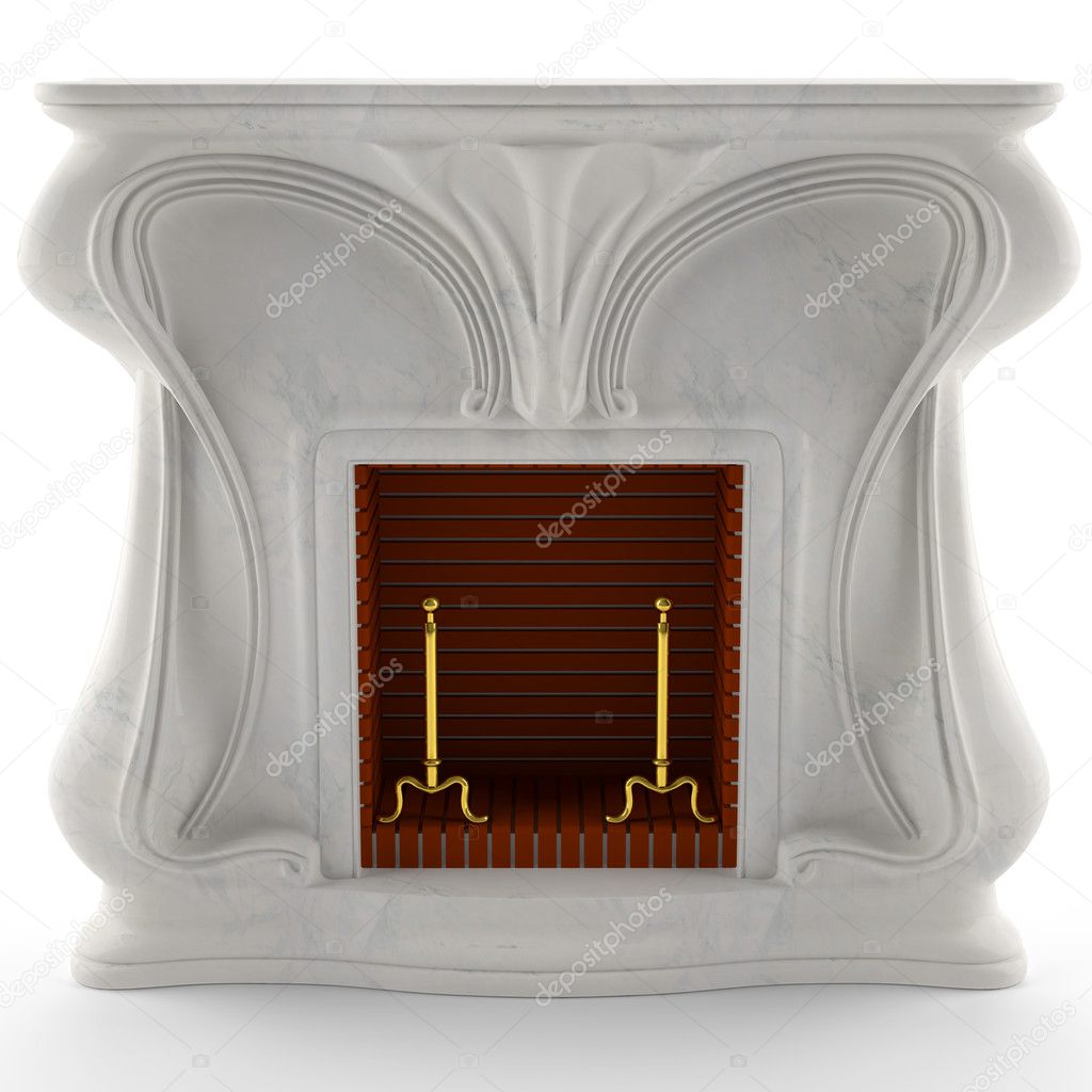 3D white marble fireplace