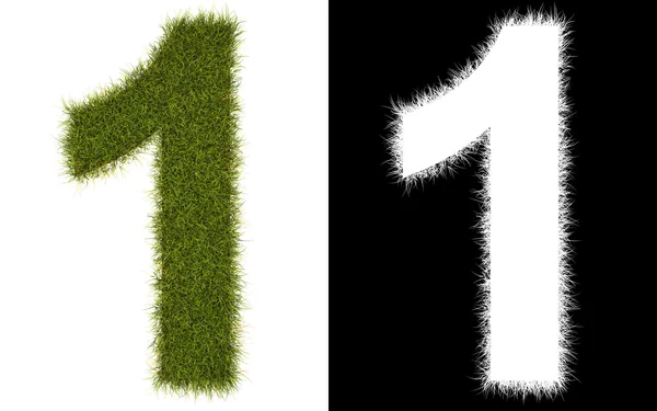 Number 1 of the grass with alpha channel — Stock Photo, Image