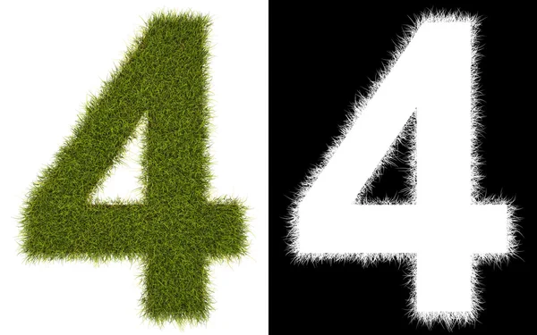 Number 4 of the grass with alpha channel — Stock Photo, Image