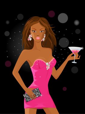 Lady in pink with martini clipart