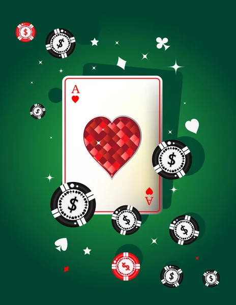 Diamant coeur ace sur feutre vert — Image vectorielle