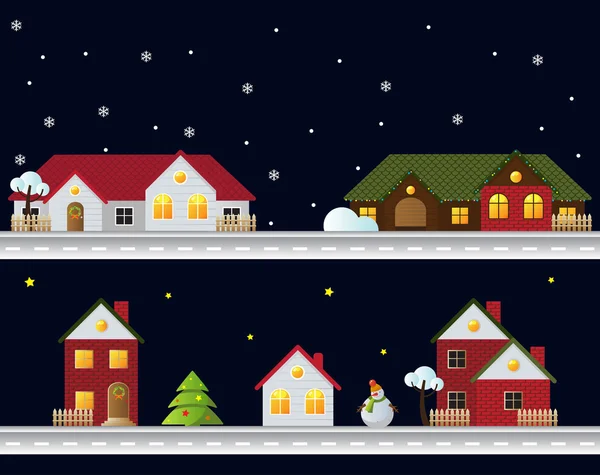 Vinter jul landskap på natten — Stock vektor