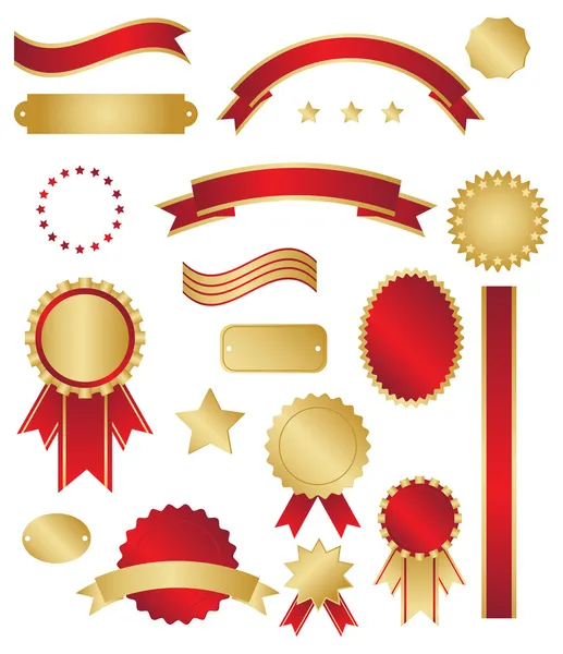 Klassische goldene und rote Auszeichnungen und Wirbel — Stockvektor