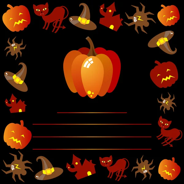 Halloween símbolos volando alrededor de la calabaza — Vector de stock
