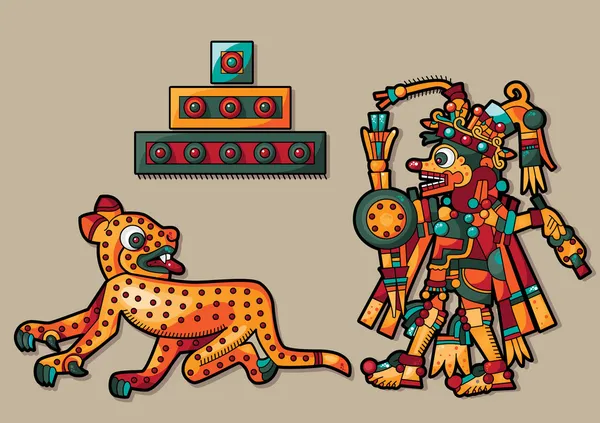 Leopardo, pirámide y hombre indio — Archivo Imágenes Vectoriales
