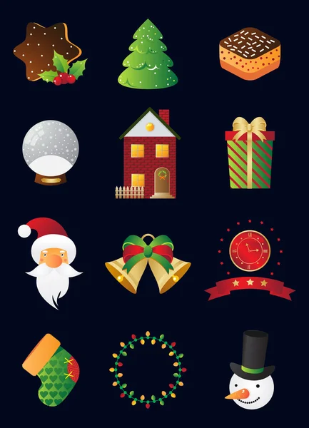 Weihnachten und Neujahr Icon Set — Stockvektor