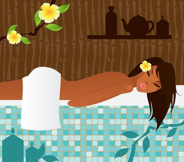 Belle femme dans le salon de spa — Image vectorielle