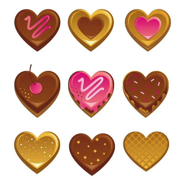 El corazón forma pasteles dulces — Vector de stock