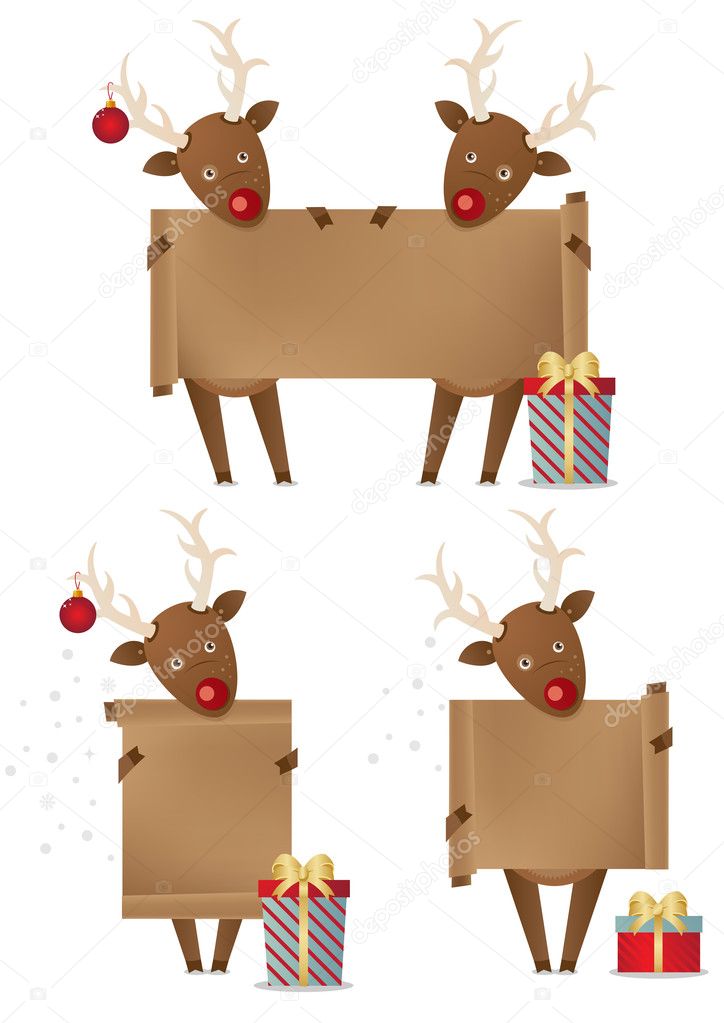 Reindeers holding scroll banner