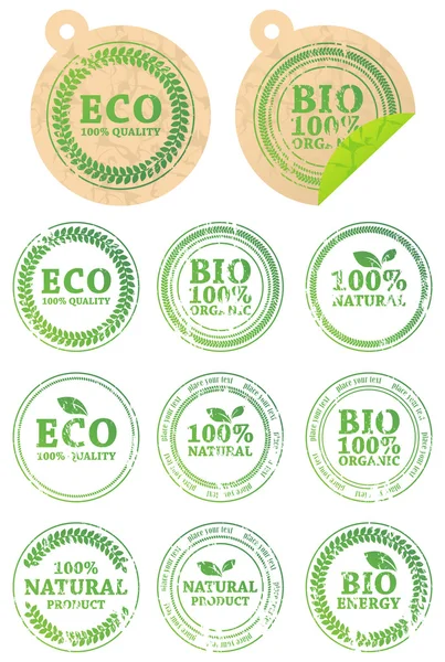 Série de différents timbres ECO en caoutchouc — Image vectorielle
