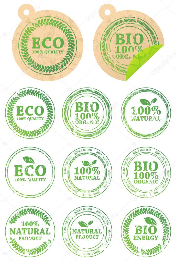 Set of different ECO rubber stamps