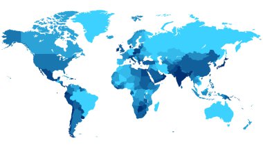 Картина, постер, плакат, фотообои "голубая карта мира с указанием стран
", артикул 2744645
