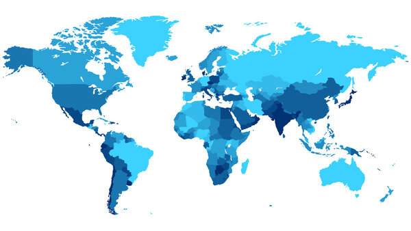 Голубая карта мира с указанием стран
