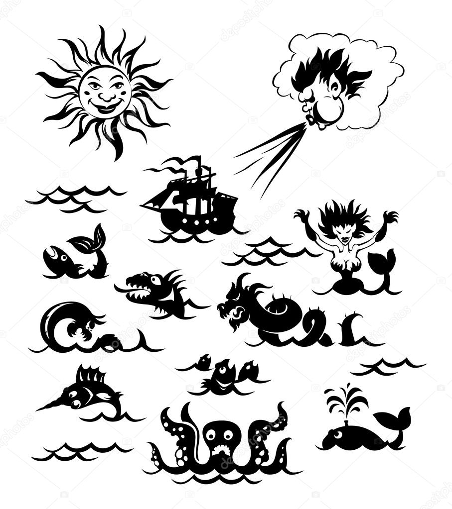 Powerful sea monsters — Stock Vector © ildogesto 2781510