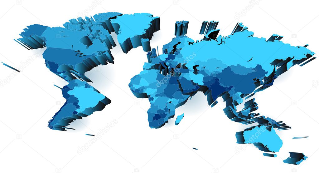 Download Pseudo-3d World map with countries — Stock Vector ...