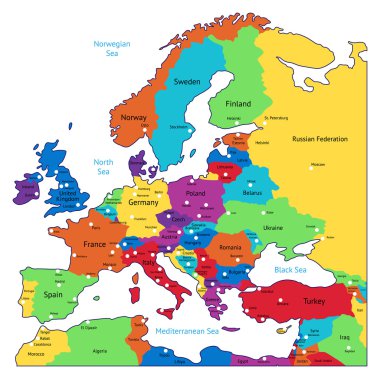 Multicolored map of Europe