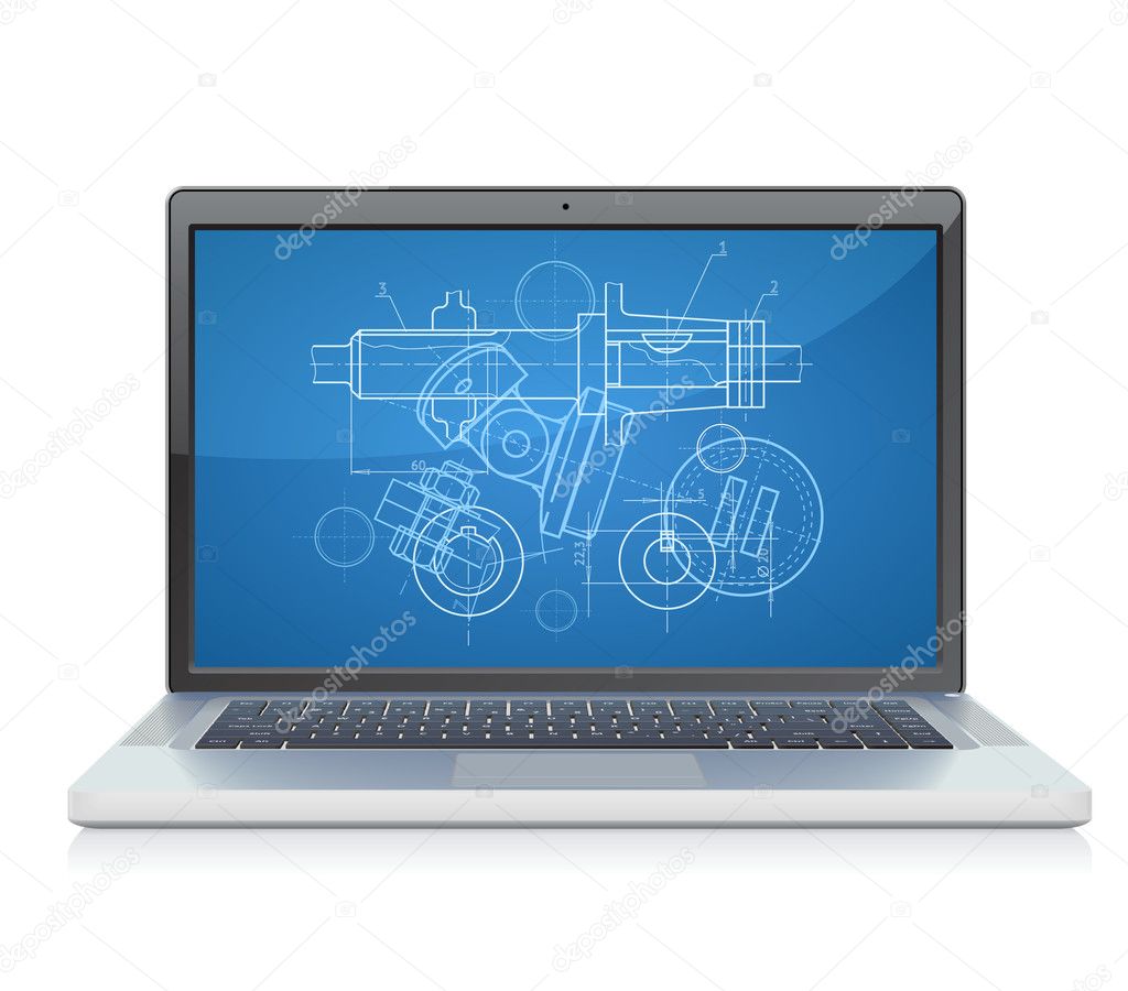 Laptop with blueprint — Stock Vector © ildogesto 3142563